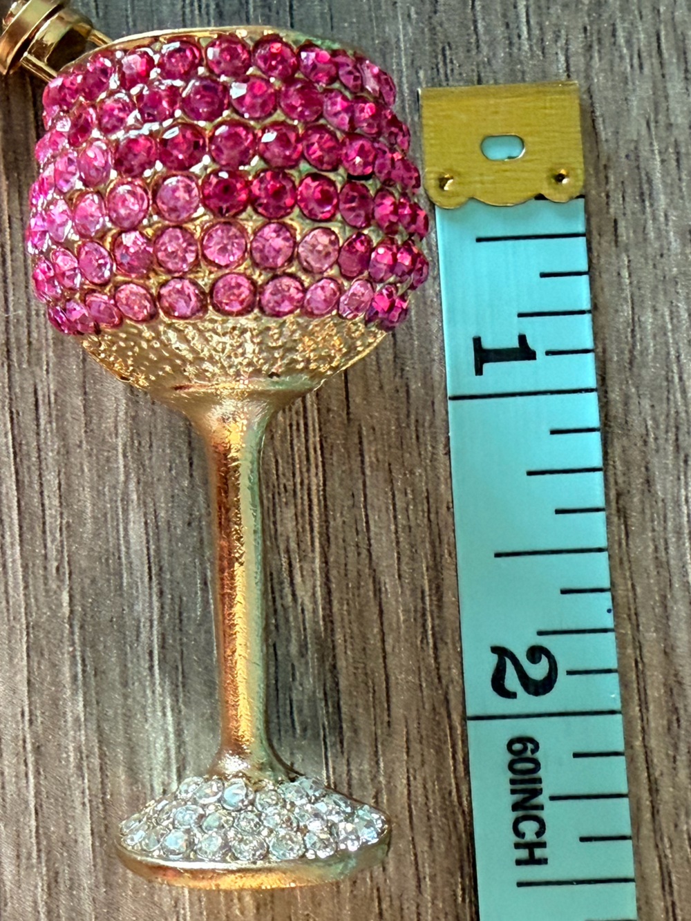 Gold Wine Glass Keychain with Pink Crystal Accents - Women Accessories - Picture 2 of 2